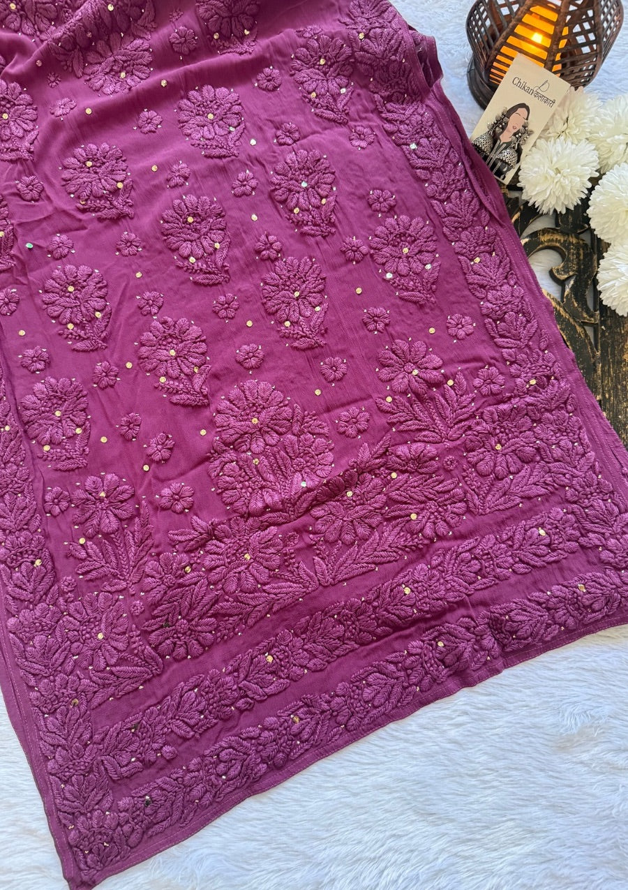 Naaz Viscose Chikankari Kurti With Mukaish work - Purple