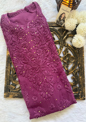 Naaz Viscose Chikankari Kurti With Mukaish work - Purple