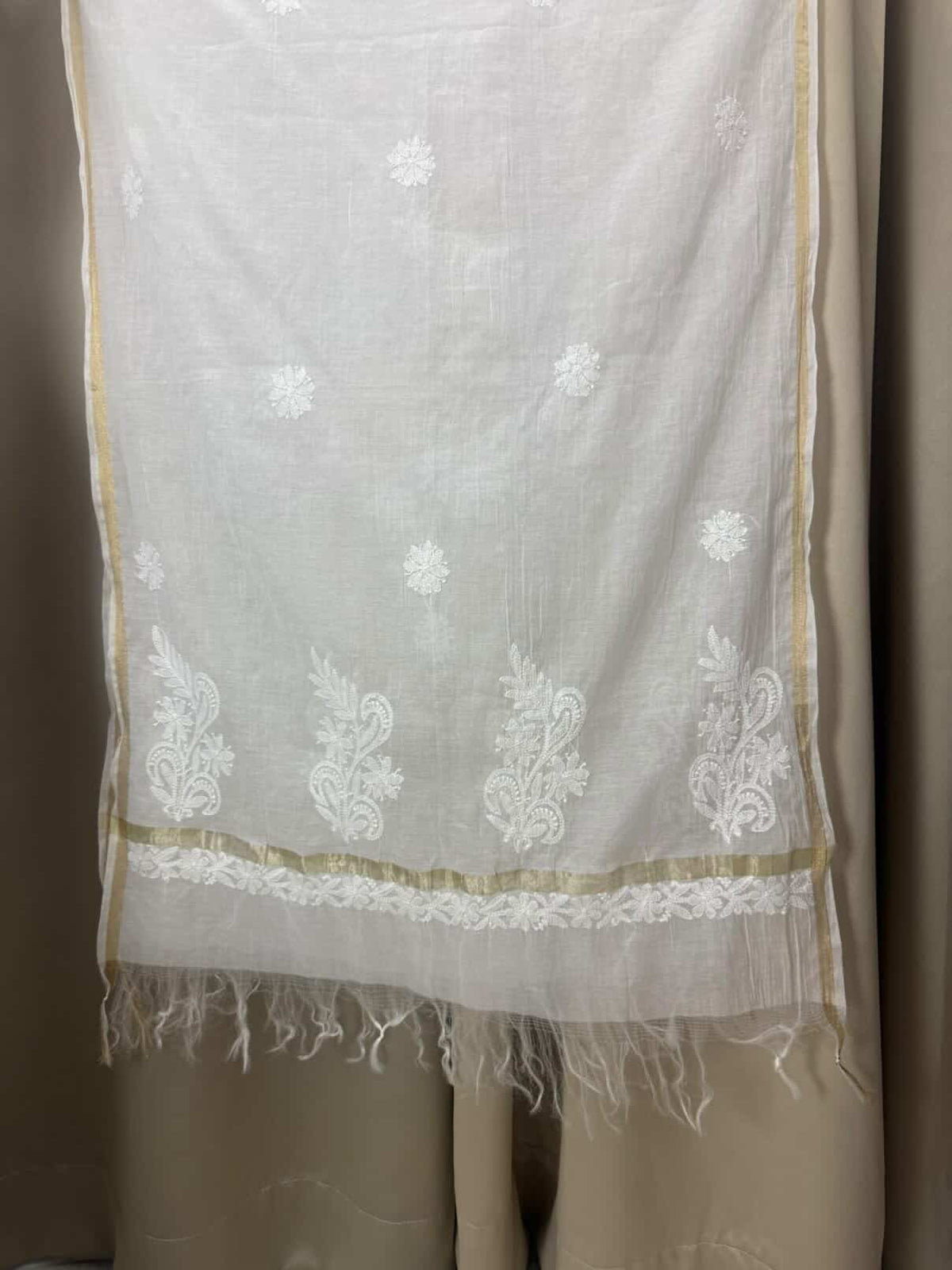 Off-White Chanderi Chikankari Dupatta