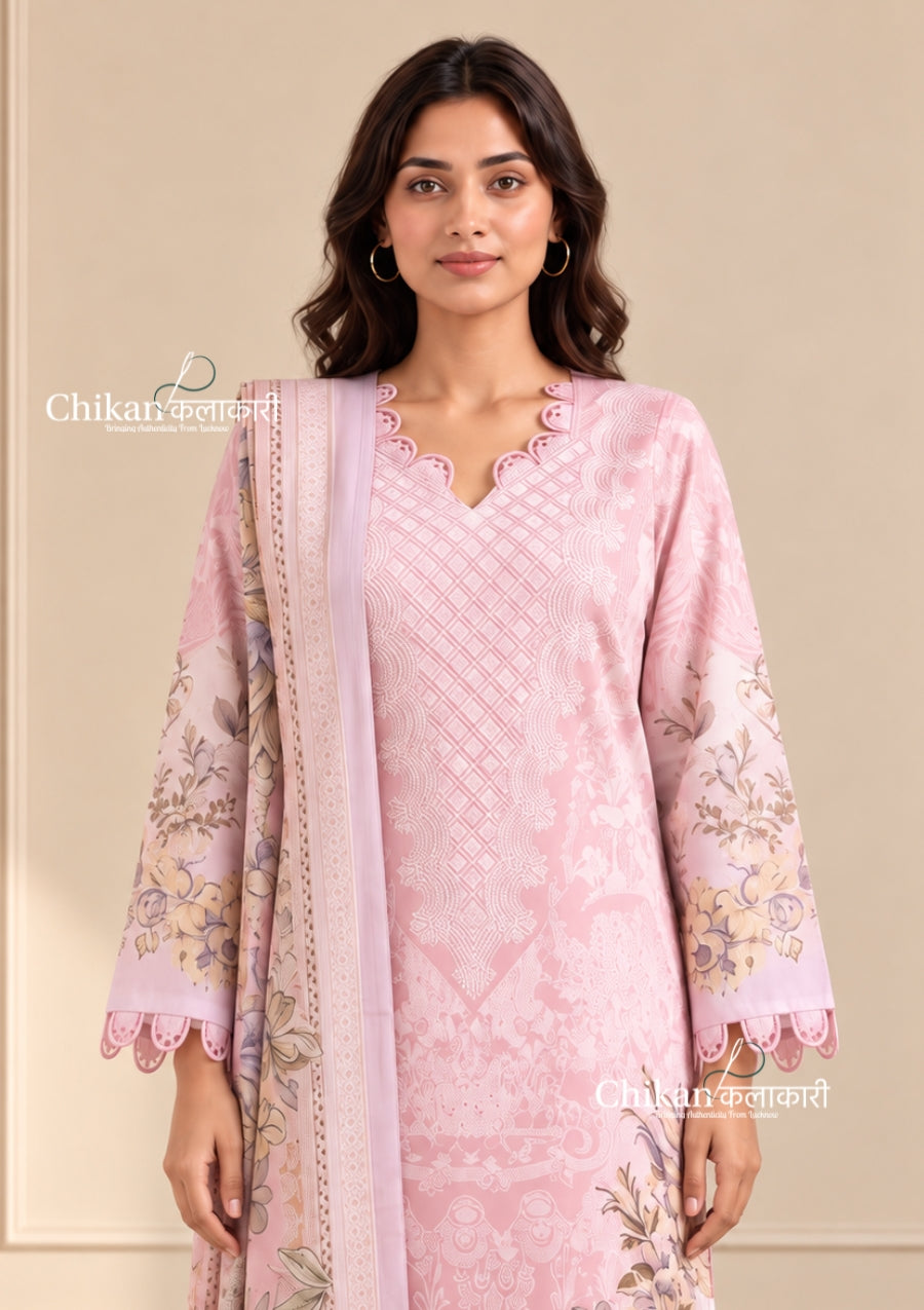 Ibaadat Pink Cotton Straight Suit Set With Dupatta