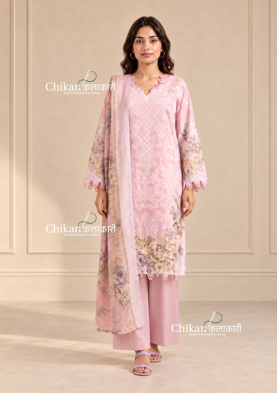 Ibaadat Pink Cotton Straight Suit Set With Dupatta