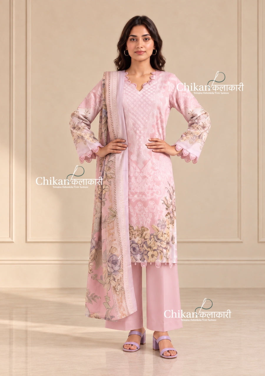 Ibaadat Pink Cotton Straight Suit Set With Dupatta