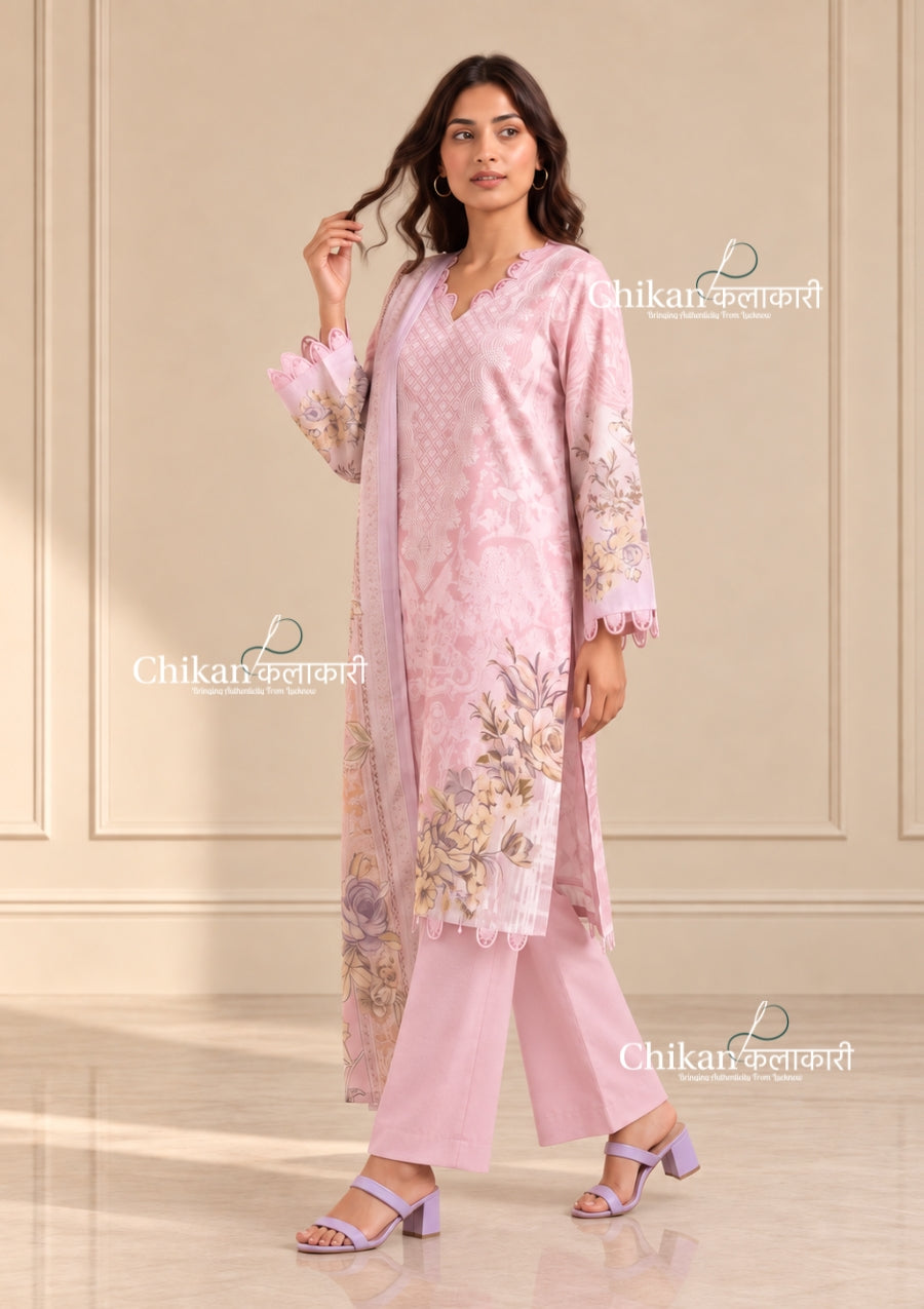 Ibaadat Pink Cotton Straight Suit Set With Dupatta