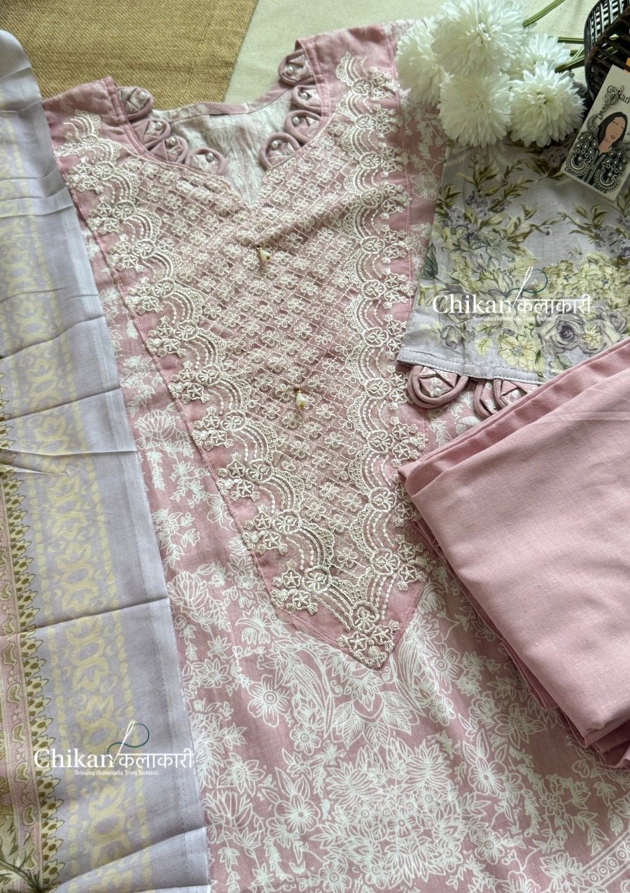 Ibaadat Pink Cotton Straight Suit Set With Dupatta