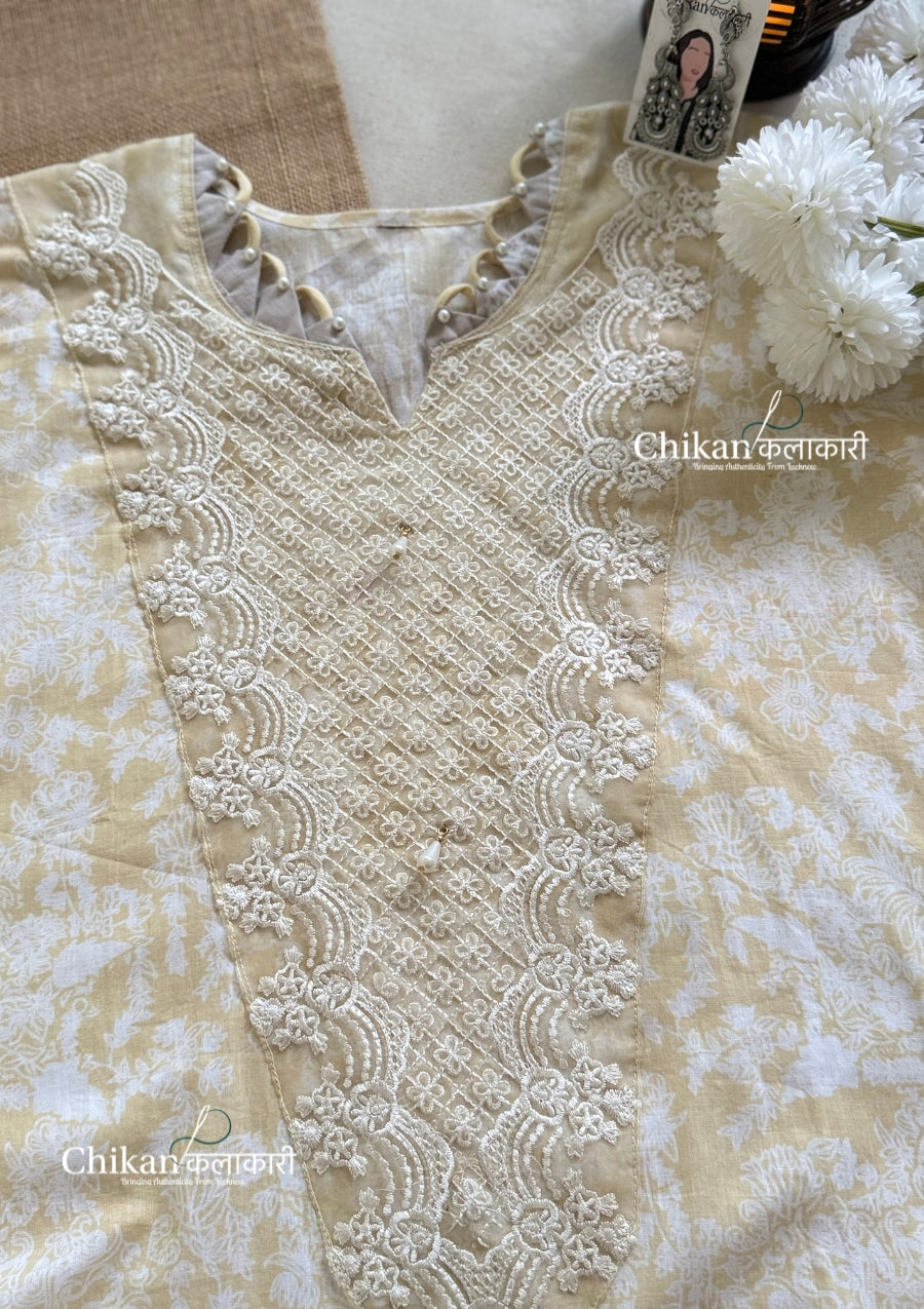 Ibaadat Beige Cotton Straight Suit Set With Dupatta