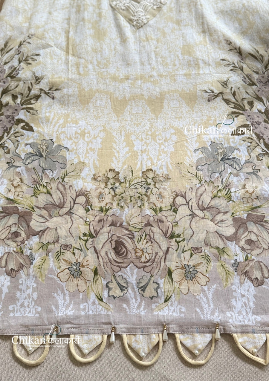 Ibaadat Beige Cotton Straight Suit Set With Dupatta