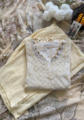 Ibaadat Beige Cotton Straight Suit Set With Dupatta