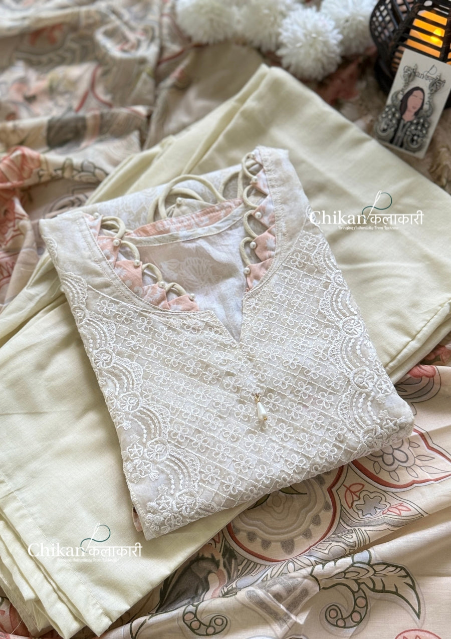 Ibaadat Cream Cotton Straight Suit Set With Dupatta