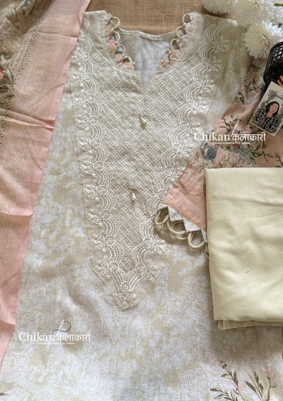 Ibaadat Cream Cotton Straight Suit Set With Dupatta