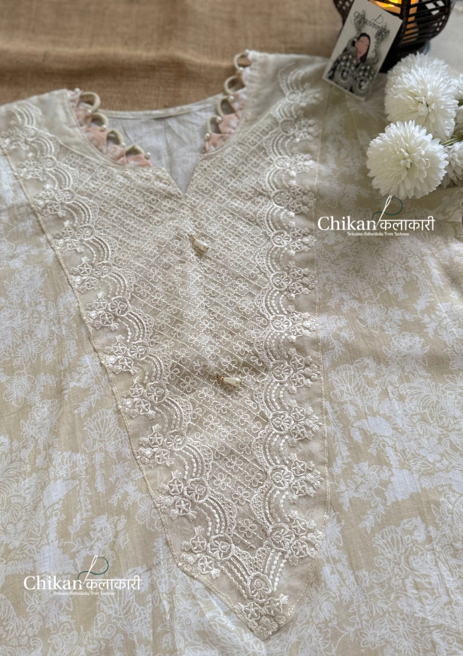 Ibaadat Cream Cotton Straight Suit Set With Dupatta