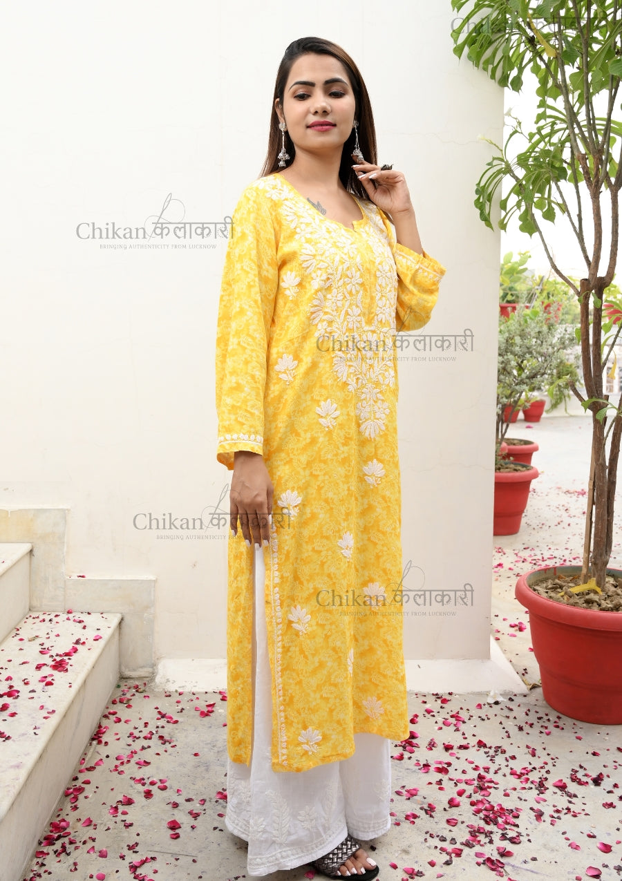 Imaara Printed Rayon Chikan Kurti | lucknowi chikankari kurta | lakhnavi kurti | chicken curry kurti | house of chikankari