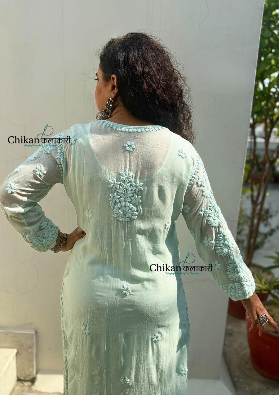 Inaaya Viscose Chikankari Kurti - Mint Green