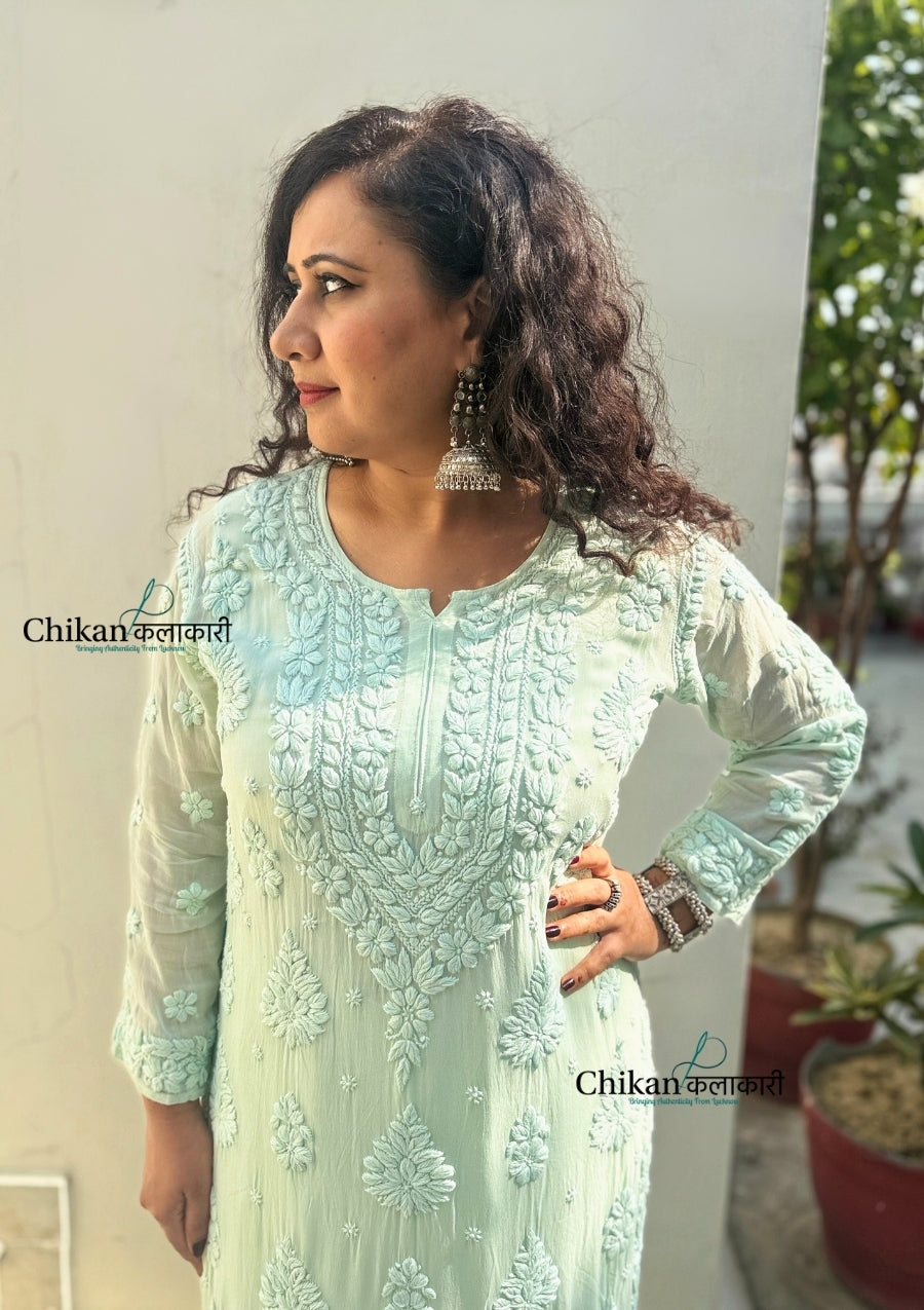 Inaaya Viscose Chikankari Kurti - Mint Green