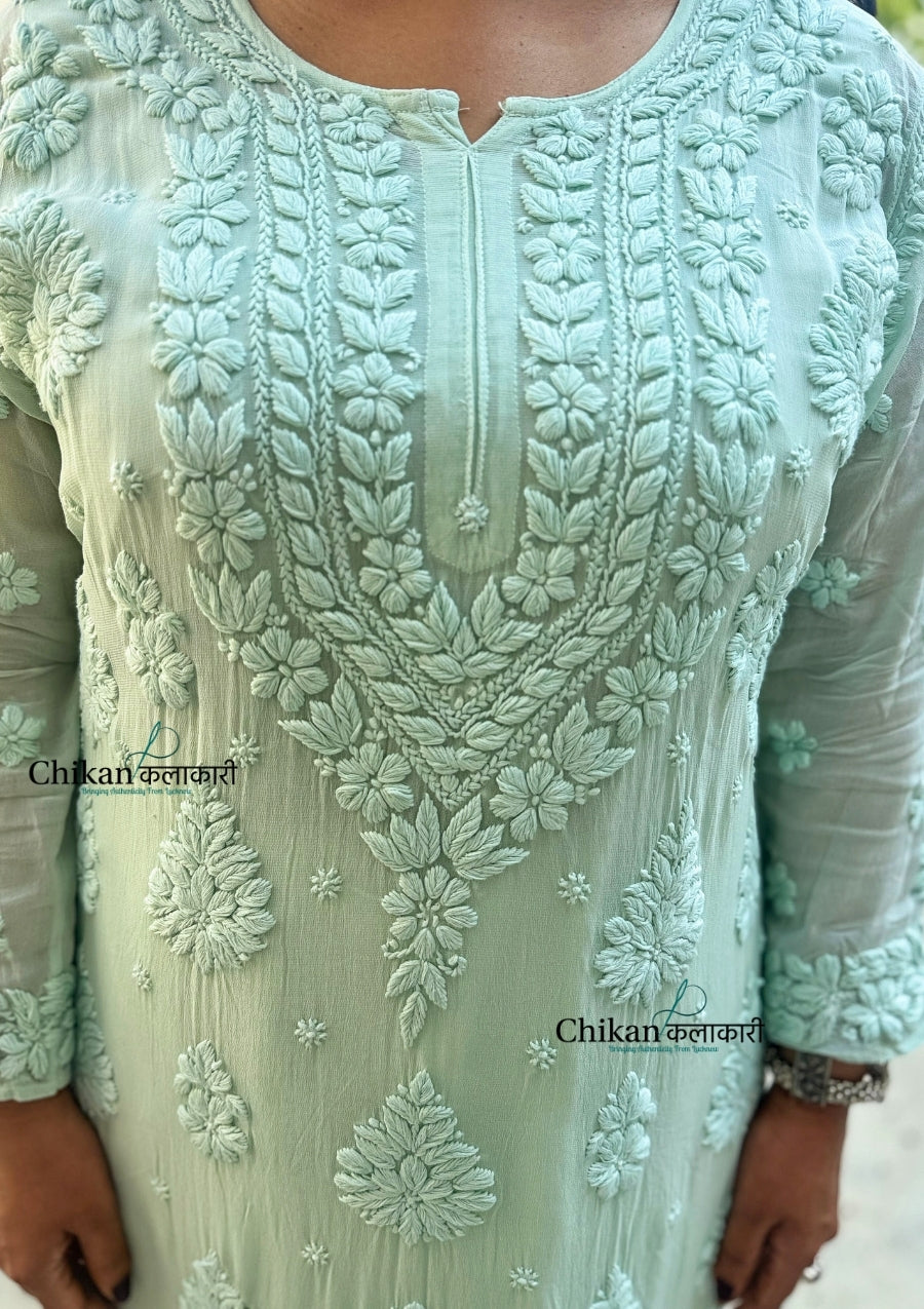 Inaaya Viscose Chikankari Kurti - Mint Green