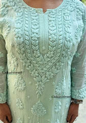 Inaaya Viscose Chikankari Kurti - Mint Green
