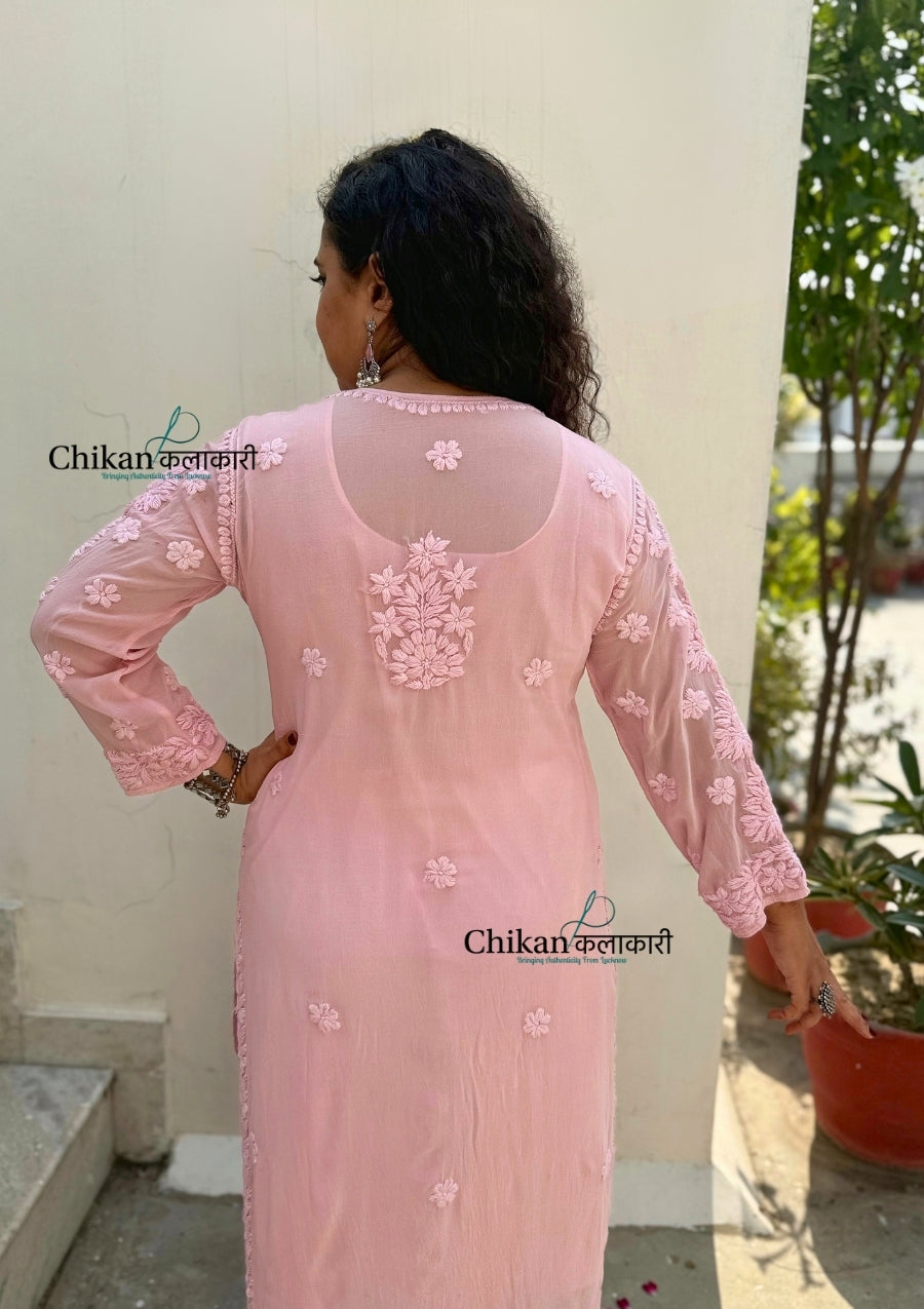 Inaaya Viscose Chikankari Kurti - Pink