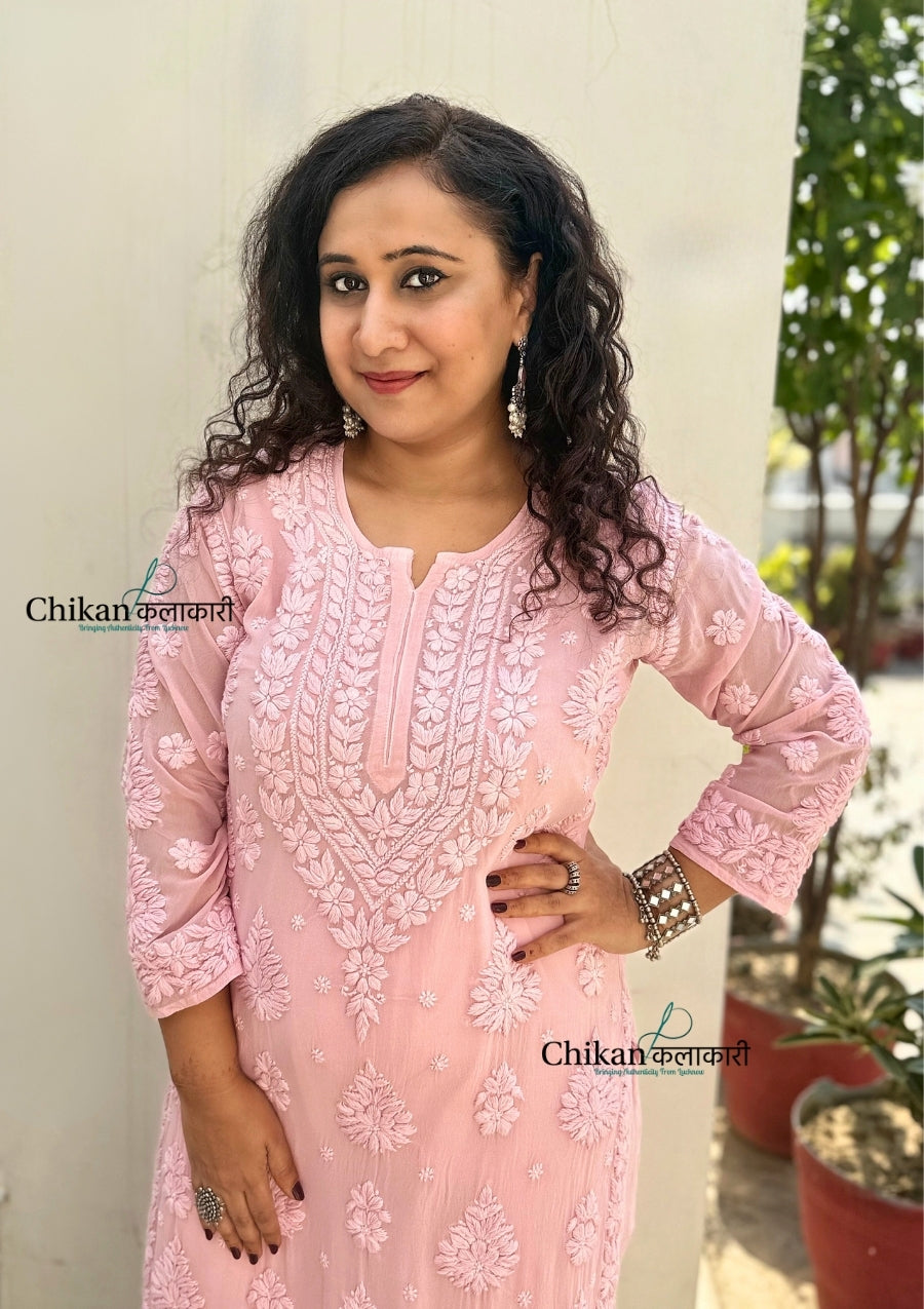 Inaaya Viscose Chikankari Kurti - Pink