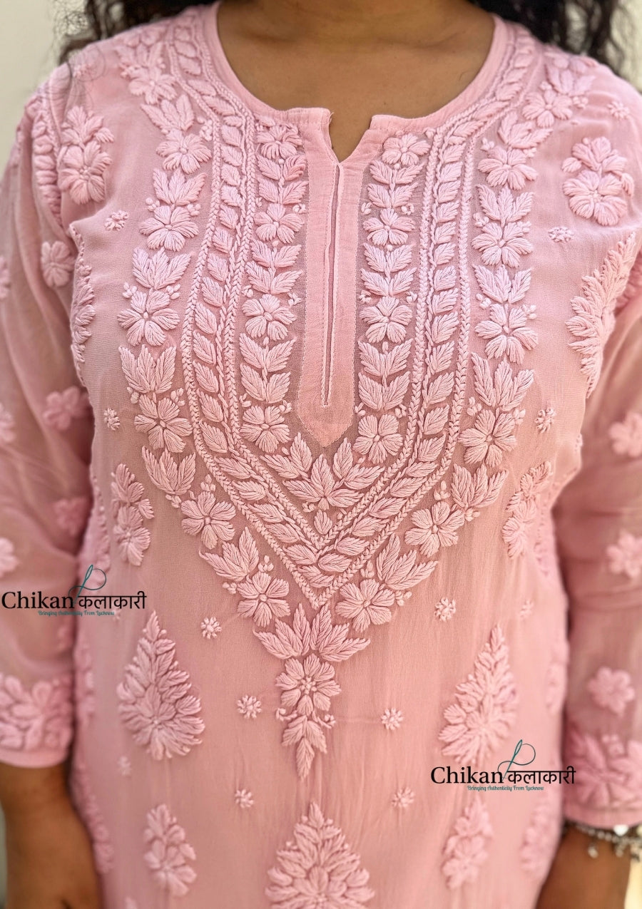 Inaaya Viscose Chikankari Kurti - Pink