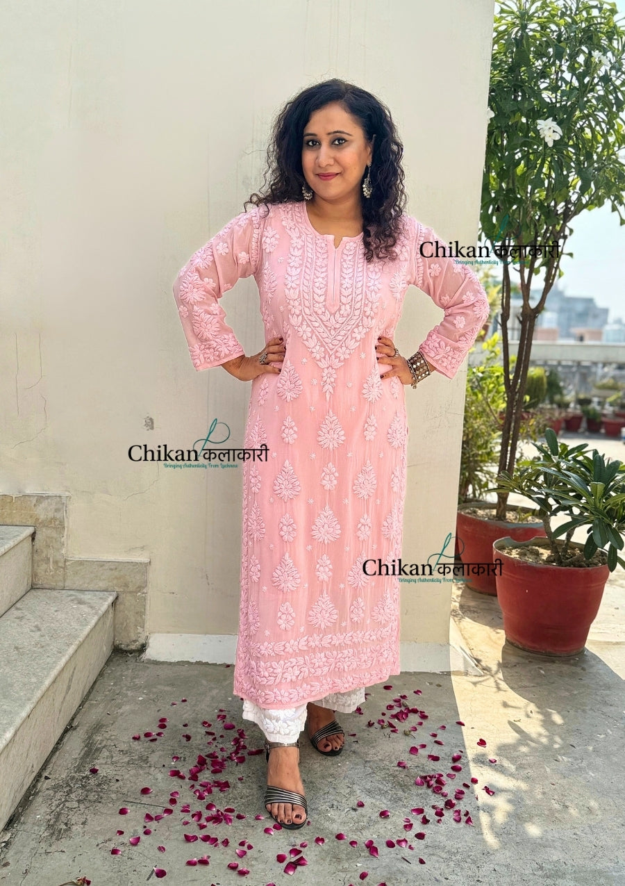 Inaaya Viscose Chikankari Kurti - Pink