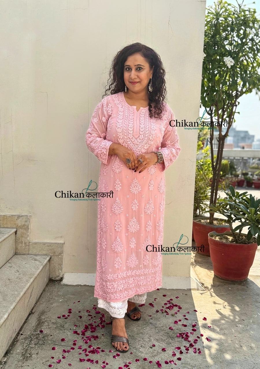 Inaaya Viscose Chikankari Kurti - Pink