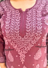 Inaaya Viscose Chikankari Kurti - Plum Rose