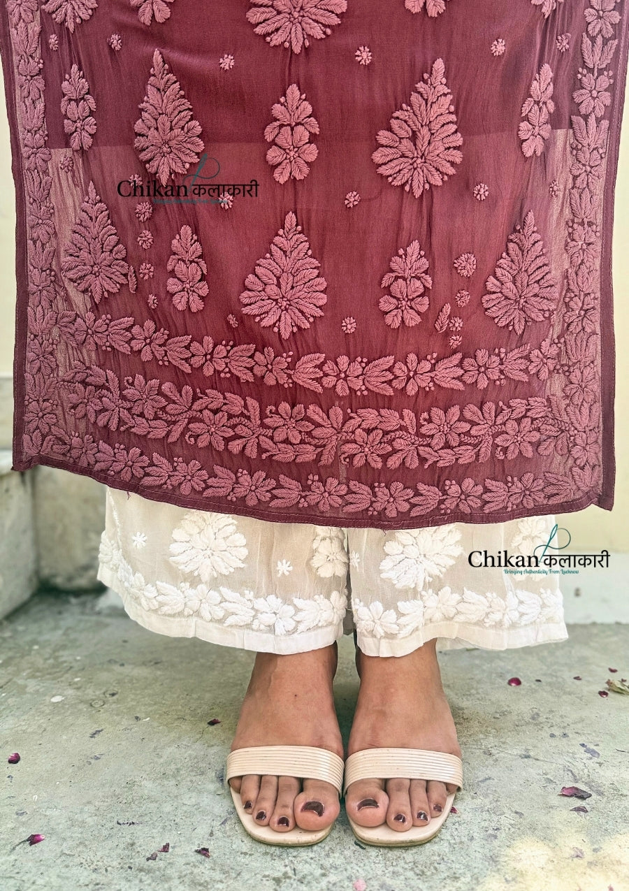 Inaaya Viscose Chikankari Kurti - Plum Rose