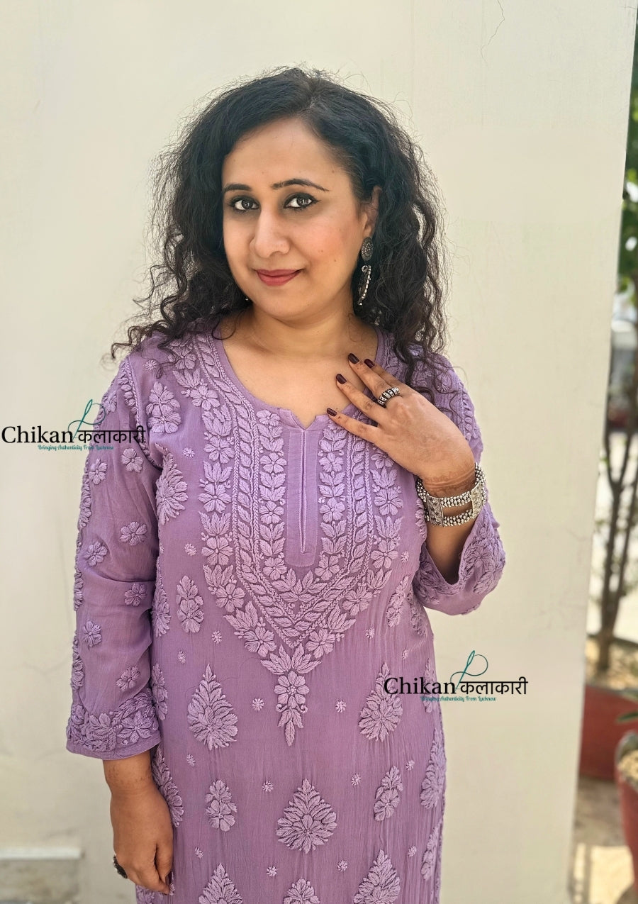 Inaaya Viscose Chikankari Kurti - Purple