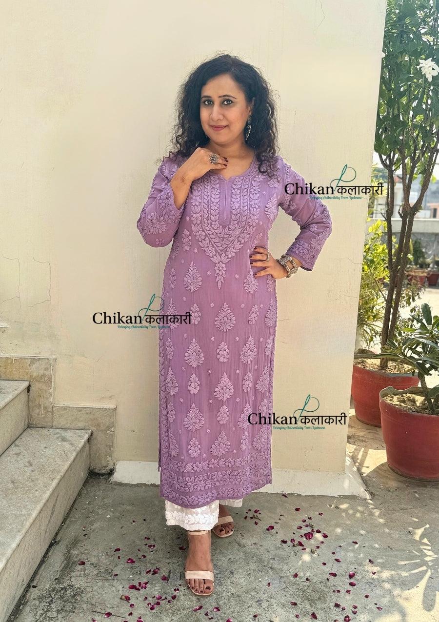 Inaaya Viscose Chikankari Kurti - Purple