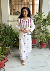 Inara Cotton White Chikankari Kurti - Wine