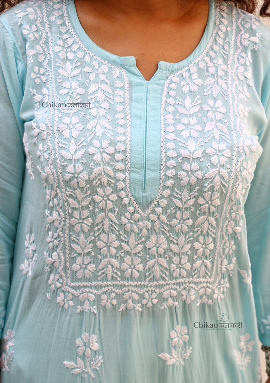 Iqra Rayon Chikankari Kurti - Blue