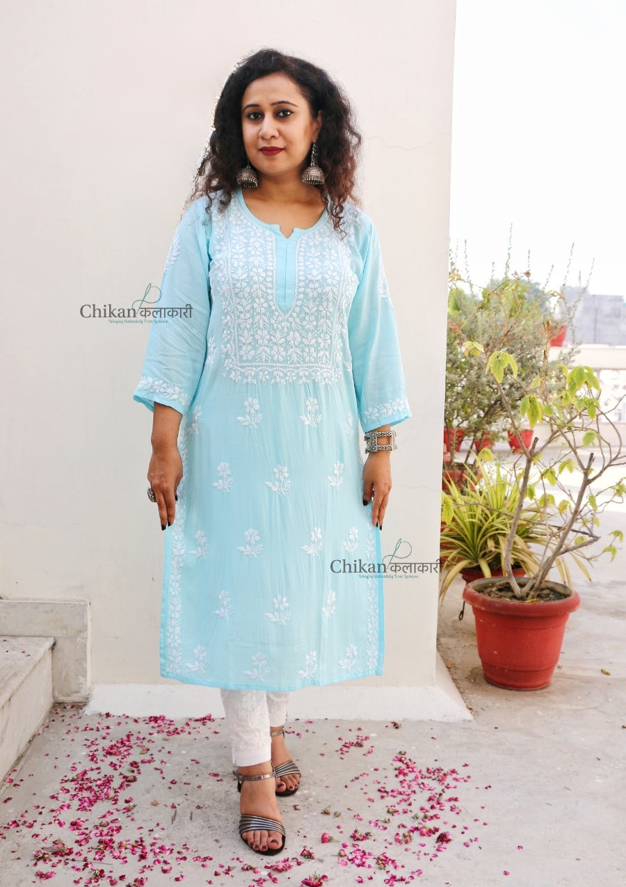 Iqra Rayon Chikankari Kurti - Blue