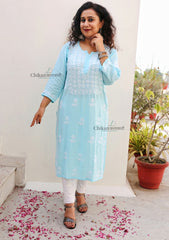 Iqra Rayon Chikankari Kurti - Blue