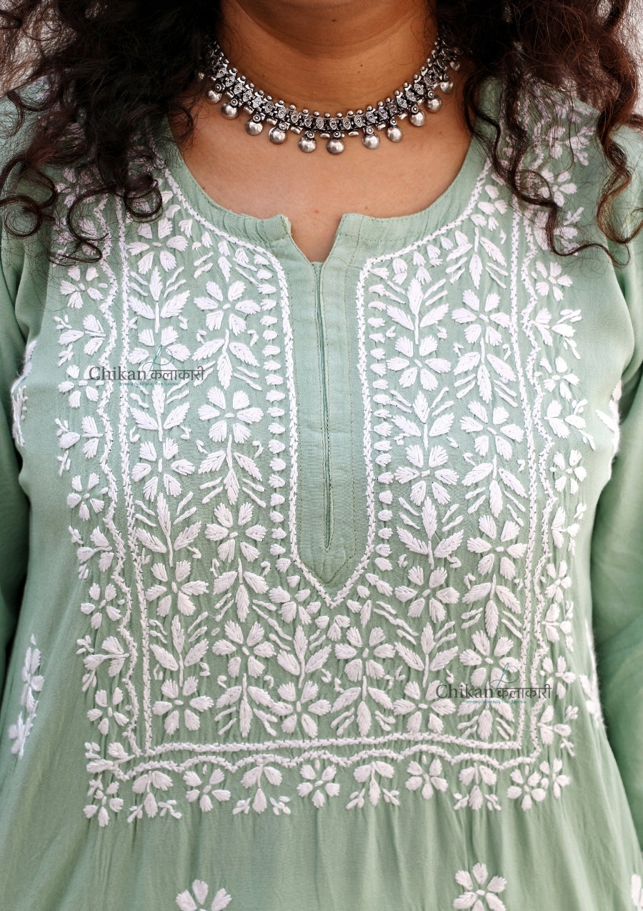 Iqra Rayon Chikankari Kurti - Green