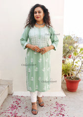 Iqra Rayon Chikankari Kurti - Green