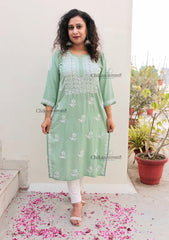 Iqra Rayon Chikankari Kurti - Green