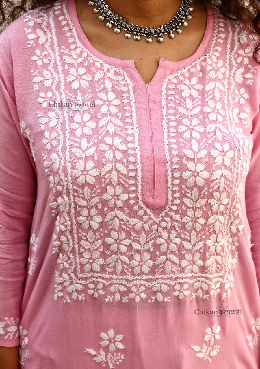 Iqra Rayon Chikankari Kurti - Pink