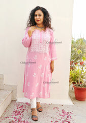 Iqra Rayon Chikankari Kurti - Pink