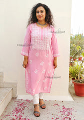 Iqra Rayon Chikankari Kurti - Pink