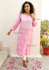 Iqra Rayon Chikankari Kurti - Pink