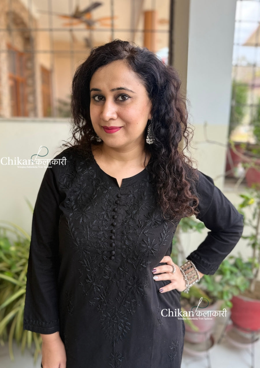 Ira Cotton Chikankari Kurti - Black