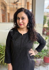 Ira Cotton Chikankari Kurti - Black