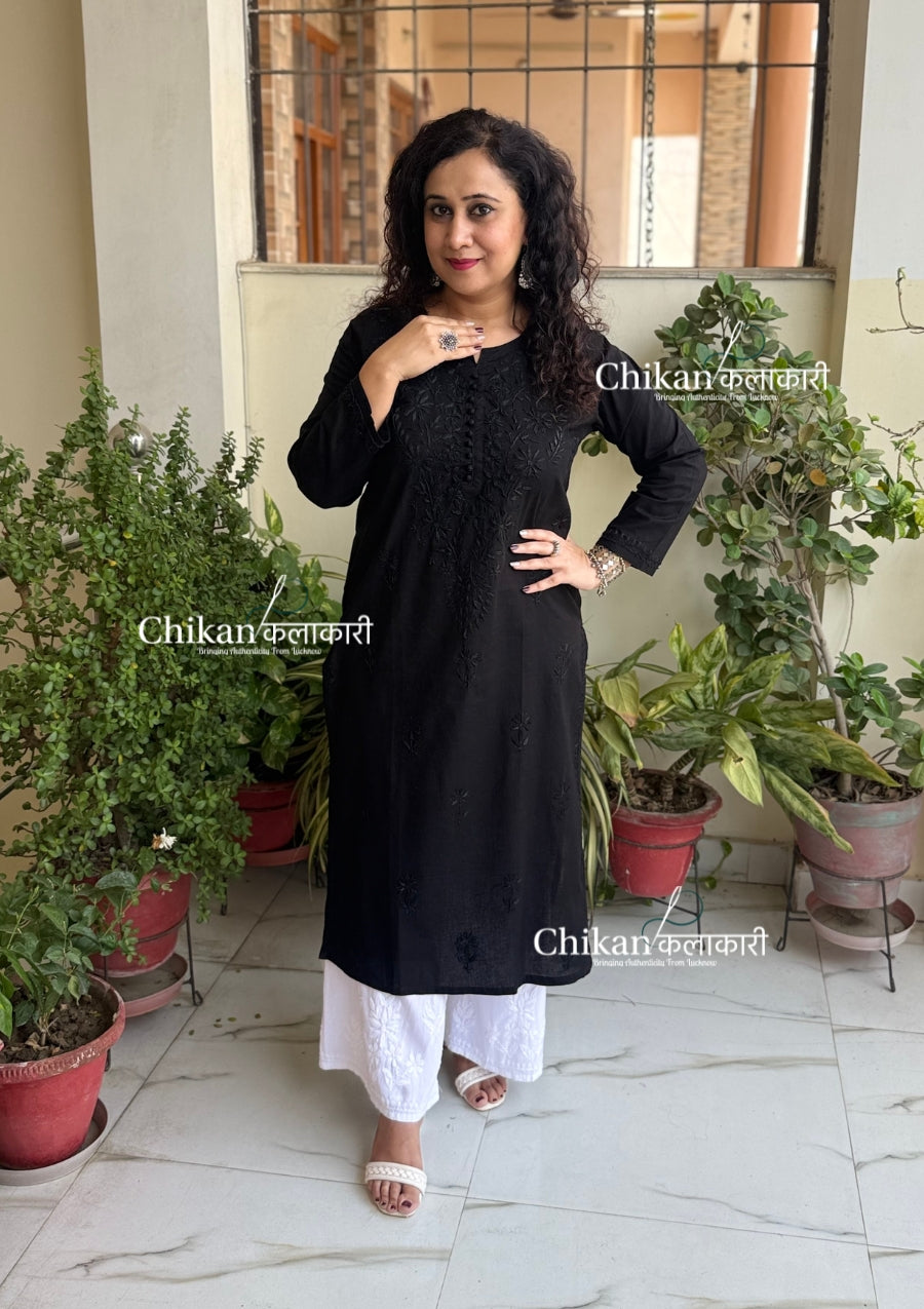 Ira Cotton Chikankari Kurti - Black