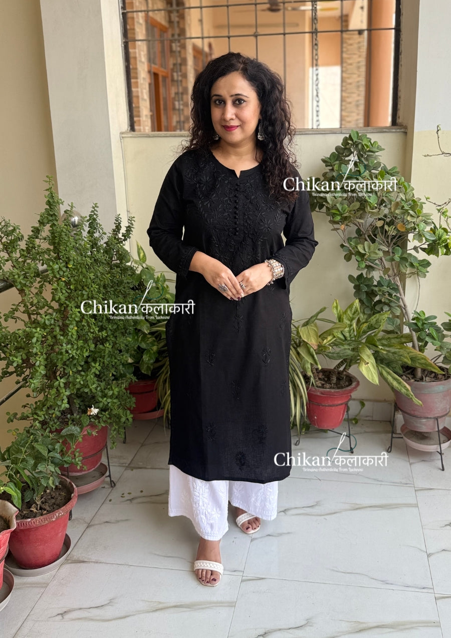 Ira Cotton Chikankari Kurti - Black