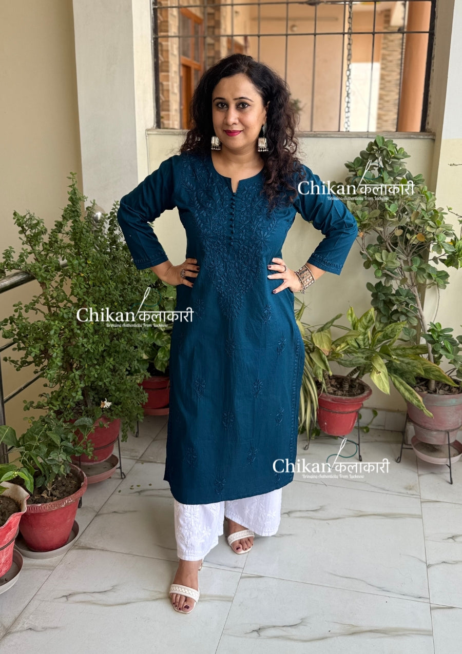 Ira Cotton Chikankari Kurti - Blue