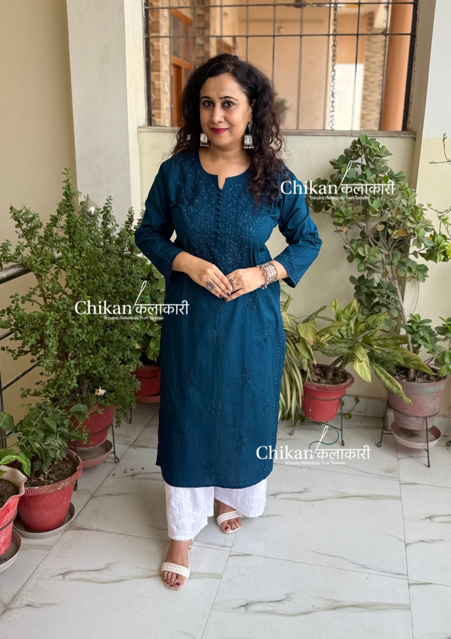 Ira Cotton Chikankari Kurti - Blue
