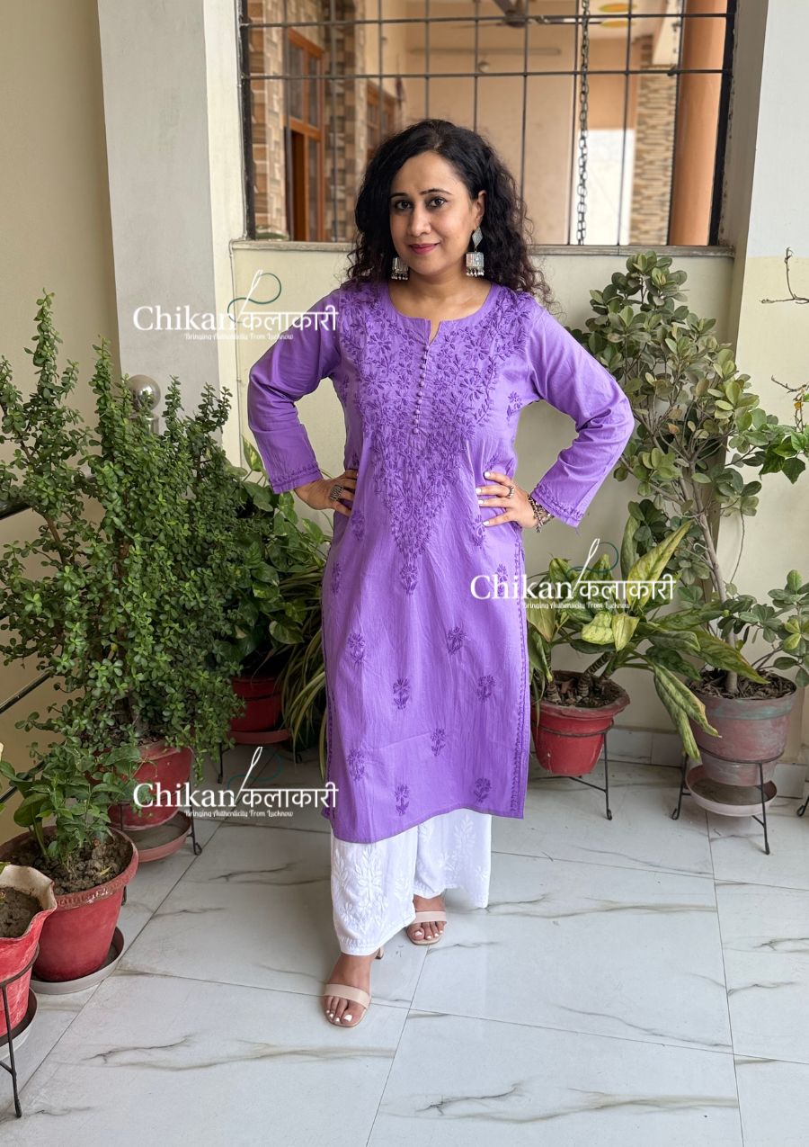 Ira Cotton Chikankari Kurti - Lavender