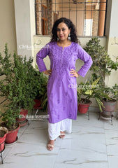 Ira Cotton Chikankari Kurti - Lavender