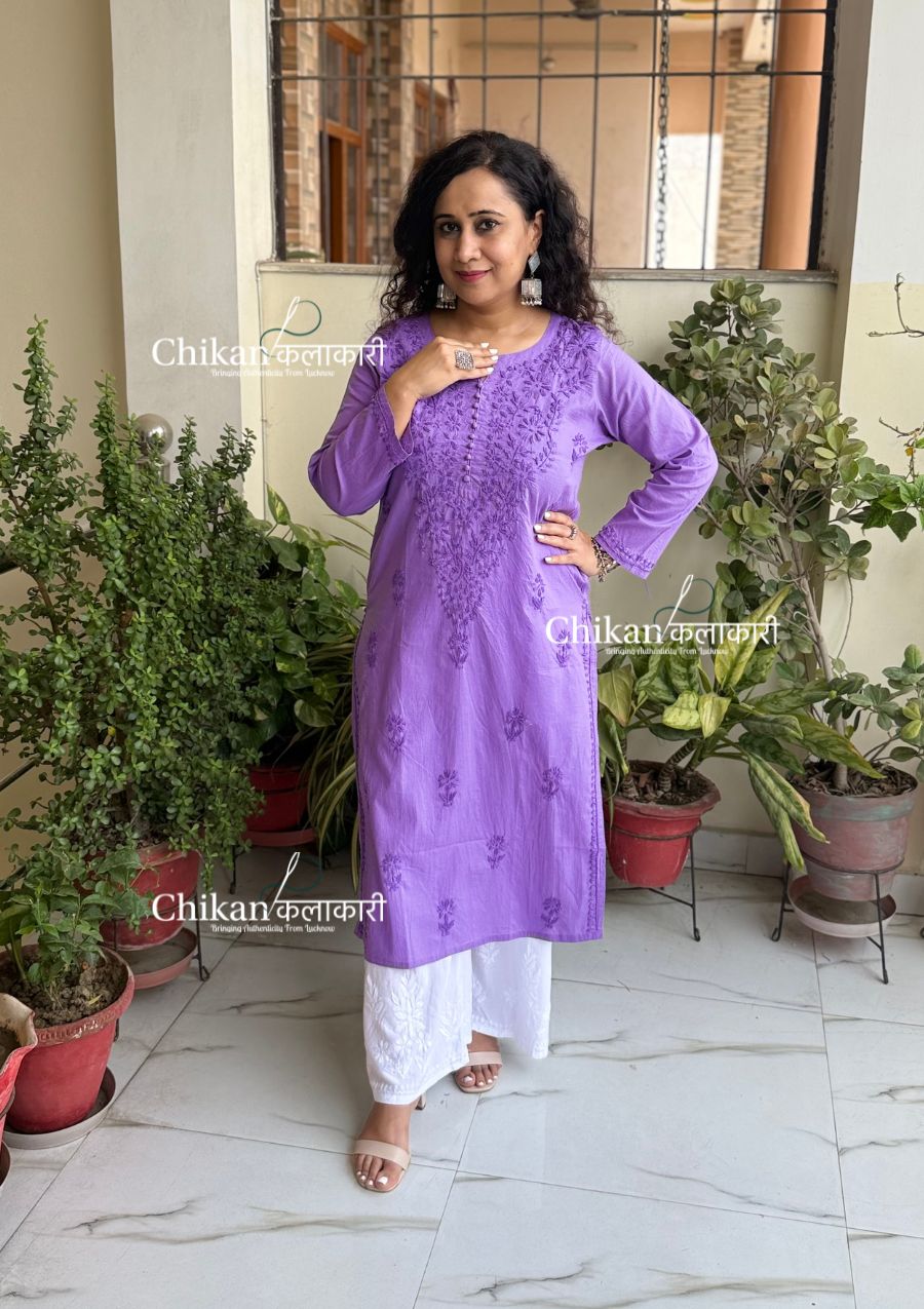 Ira Cotton Chikankari Kurti - Lavender
