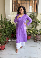 Ira Cotton Chikankari Kurti - Lavender