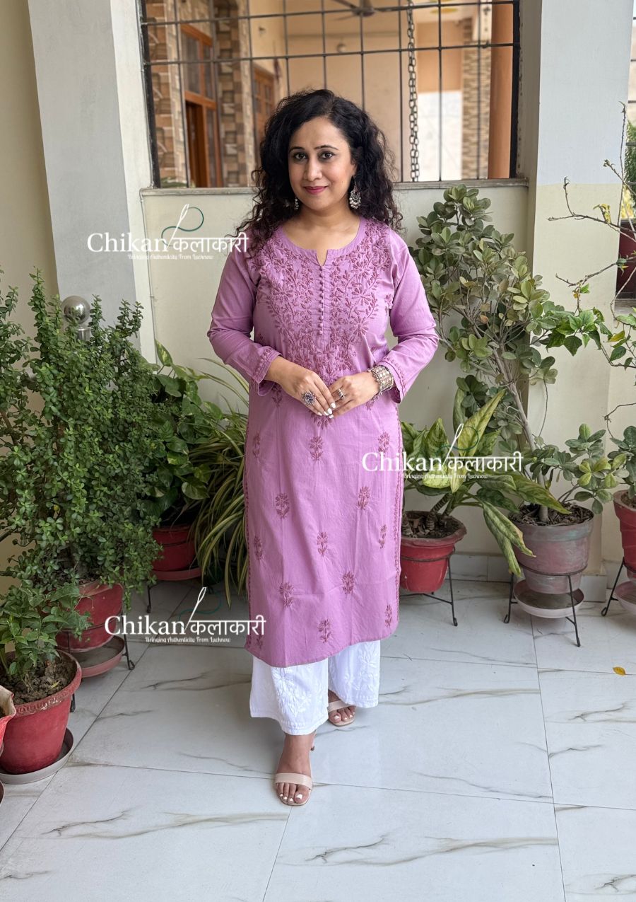 Ira Cotton Chikankari Kurti - Mauve